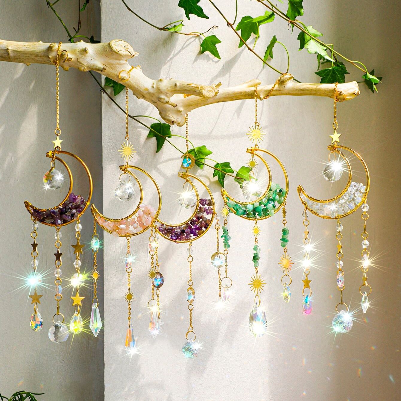 Xmas Outdoor Lighting Decorations - Acchiappasole in cristallo Luna Ametista Arcobaleno