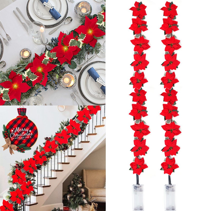 Xmas Outdoor Lighting Decorations - 2/3m Natale Poinsettia Fiore Ghirlanda Luce